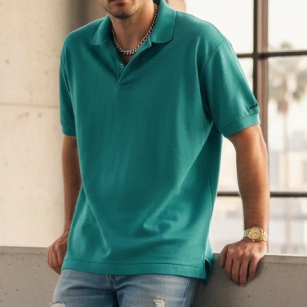 Vintage Oversized Levi's Teal Knit Short Sleeve Polo Shirt Size XL Extra Large